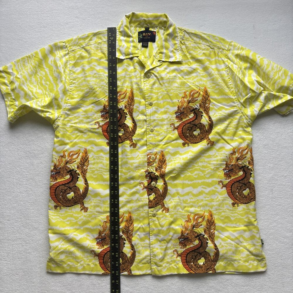 Bay Creek Dragon Print Shirt Mens Large Yellow Short Sleeve Tropical Button Up - Picture 11 of 16